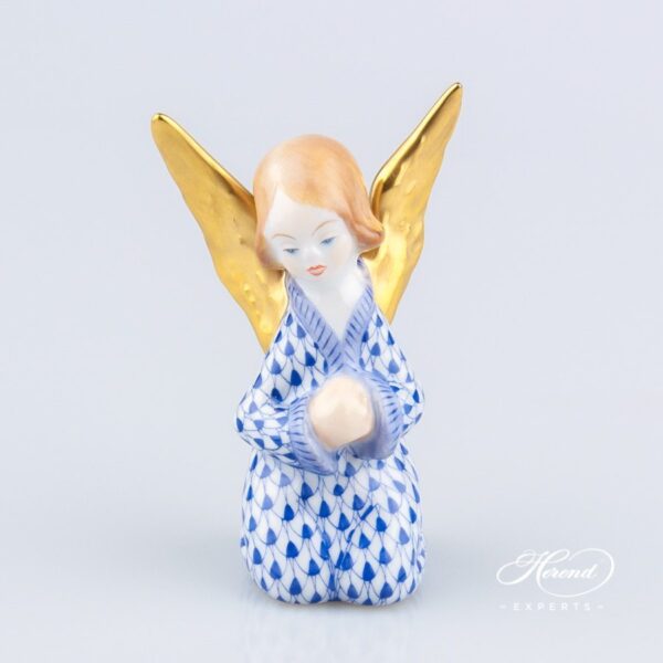 Angel Figurine 5641-0-00 VHFB Navy Blue Fish scale design. Herend fine china ornaments. Hand painted