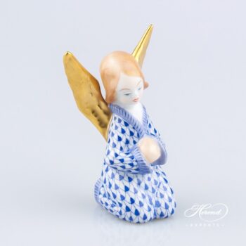 Angel Figurine 5641-0-00 VHFB Navy Blue Fish scale design. Herend fine china ornaments. Hand painted