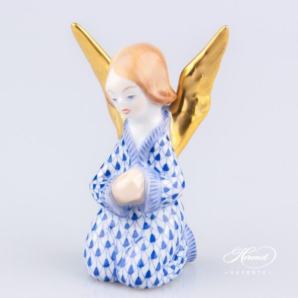 Angel Figurine 5641-0-00 VHFB Navy Blue Fish scale design. Herend fine china ornaments. Hand painted