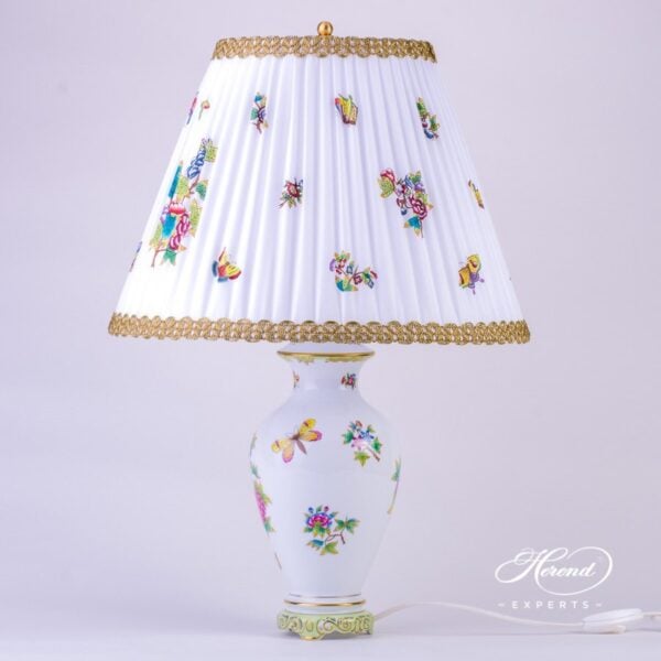 Large Lamp w. Silk Shade 6737-9-00 VBO Queen Victoria pattern. Herend hand painted fine china. Large Table Lamp