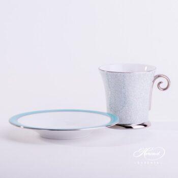 Coffee / Mocha Cup with Saucer 4914-2-00 ONYXTQ-PT Turquoise decor. Herend porcelain hand painted