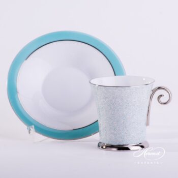 Coffee / Mocha Cup with Saucer 4914-2-00 ONYXTQ-PT Turquoise decor. Herend porcelain hand painted