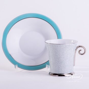 Coffee / Mocha Cup with Saucer 4914-2-00 ONYXTQ-PT Turquoise decor. Herend porcelain hand painted