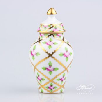 Small Vase w. Button Knob 6574-0-15 SPROG Sevres Roses design. Herend fine china. Ornaments. Hand painted