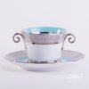 Universal Cup with Saucer 4919-0-00 ORIENTTQ-PT Orient Turquoise with Platinum decor. Herend porcelain tableware. Hand painted