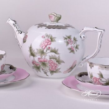 Tea Set for 2 Person - Herend Queen Victoria Platinum VBOG-X1-PT pattern. Herend fine china