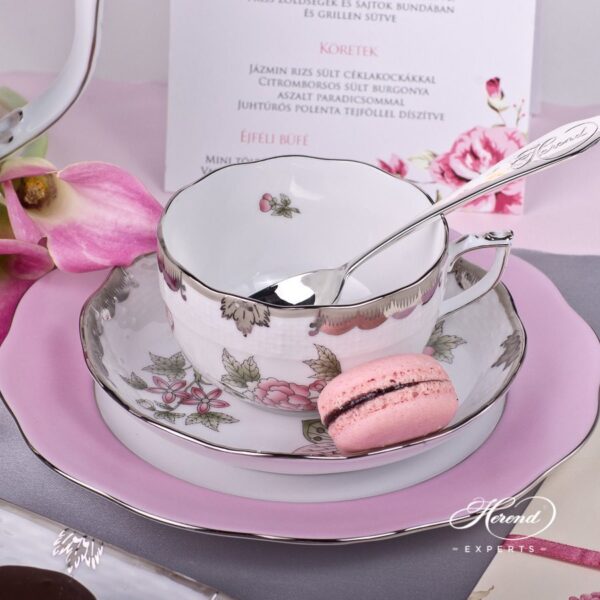 Tea Set for 2 Person - Herend Queen Victoria Platinum VBOG-X1-PT pattern. Herend fine china