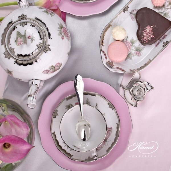 Tea Set for 2 Person - Herend Queen Victoria Platinum VBOG-X1-PT pattern. Herend fine china