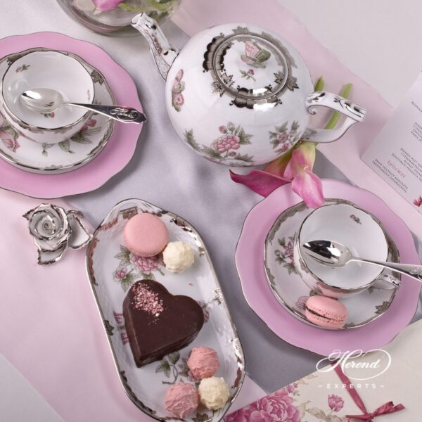 Tea Set for 2 Person - Herend Queen Victoria Platinum VBOG-X1-PT pattern. Herend fine china