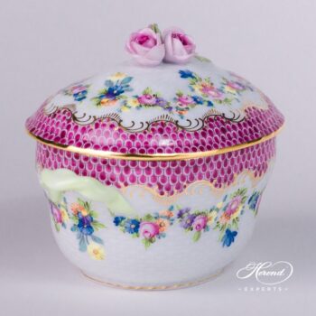 Sugar Basin with Rose Knob 6012-0-09 LTBS-EPH Flower Garland Purple Fish Scale decor. Herend porcelain hand painted