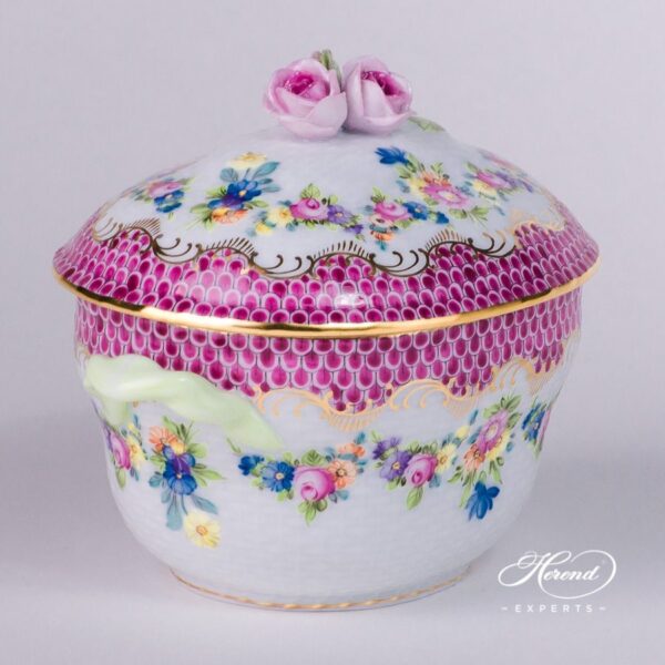 Sugar Basin with Rose Knob 6012-0-09 LTBS-EPH Flower Garland Purple Fish Scale decor. Herend porcelain hand painted