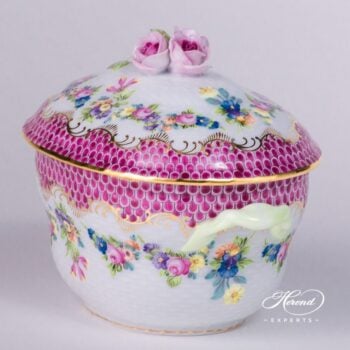 Sugar Basin with Rose Knob 6012-0-09 LTBS-EPH Flower Garland Purple Fish Scale decor. Herend porcelain hand painted