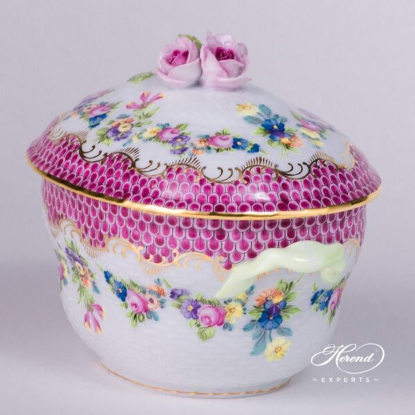 Sugar Basin with Rose Knob 6012-0-09 LTBS-EPH Flower Garland Purple Fish Scale decor. Herend porcelain hand painted