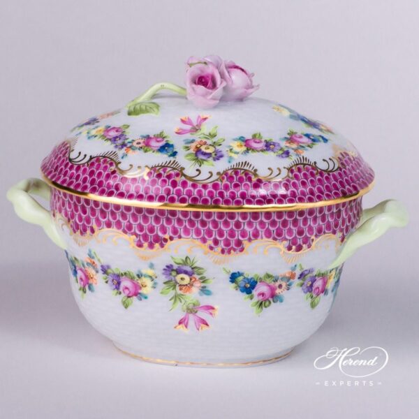 Sugar Basin with Rose Knob 6012-0-09 LTBS-EPH Flower Garland Purple Fish Scale decor. Herend porcelain hand painted