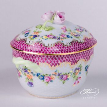 Sugar Basin with Rose Knob 6012-0-09 LTBS-EPH Flower Garland Purple Fish Scale decor. Herend porcelain hand painted