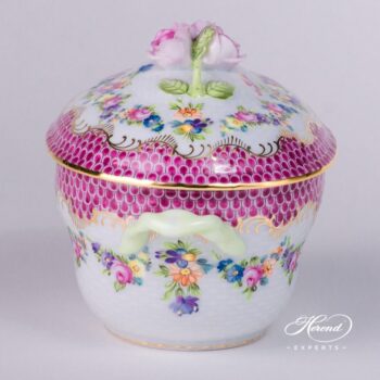 Sugar Basin with Rose Knob 6012-0-09 LTBS-EPH Flower Garland Purple Fish Scale decor. Herend porcelain hand painted