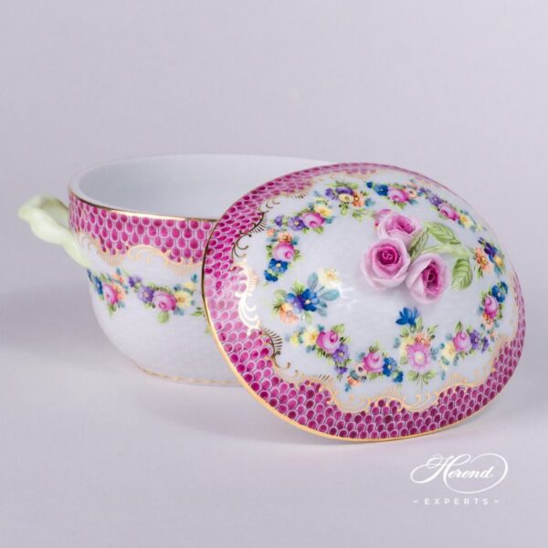 Sugar Basin with Rose Knob 6012-0-09 LTBS-EPH Flower Garland Purple Fish Scale decor. Herend porcelain hand painted