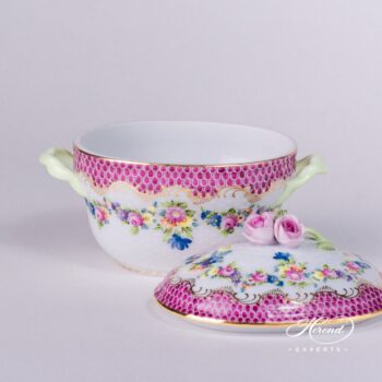 Sugar Basin with Rose Knob 6012-0-09 LTBS-EPH Flower Garland Purple Fish Scale decor. Herend porcelain hand painted