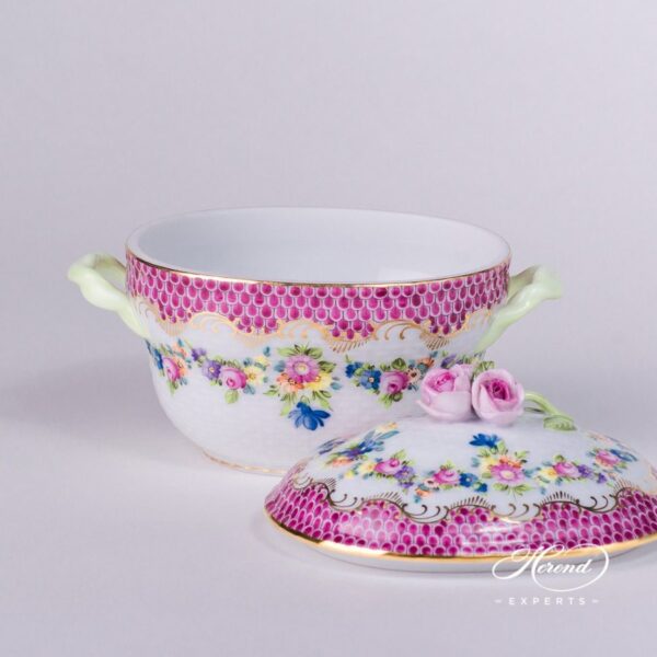 Sugar Basin with Rose Knob 6012-0-09 LTBS-EPH Flower Garland Purple Fish Scale decor. Herend porcelain hand painted