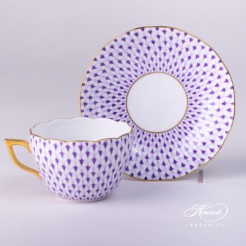 Tea Cup 20730-2-00 VHL and Saucer 20704-1-00 VHL Lilac Fish Scale pattern - Herend porcelain hand painted.