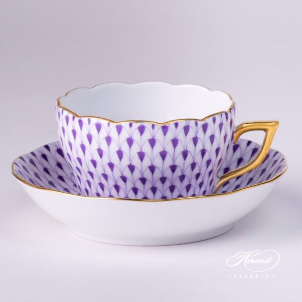 Tea Cup 20730-2-00 VHL and Saucer 20704-1-00 VHL Lilac Fish Scale pattern - Herend porcelain hand painted.