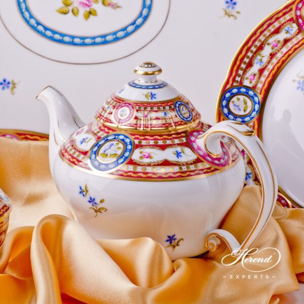 Tea Set w. Tray for 2 People - Herend Silk Brocade / Eglantine EGAVT design. Herend fine china