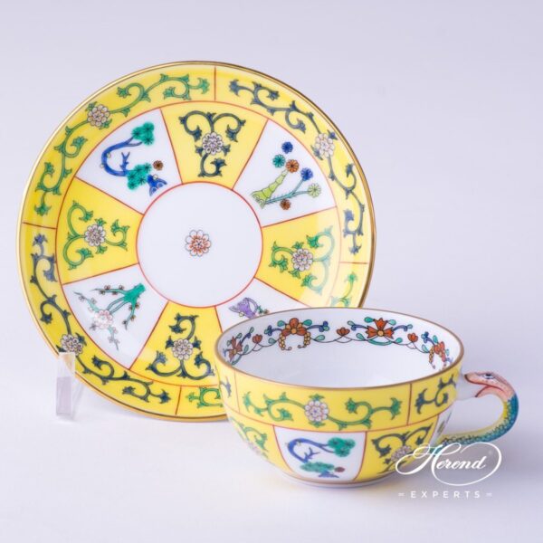 Coffee Cup with Saucer 3474-0-00 SJ Siang Yellow pattern. Oriental design. Herend fine china