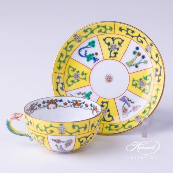Coffee Cup with Saucer 3474-0-00 SJ Siang Yellow pattern. Oriental design. Herend fine china