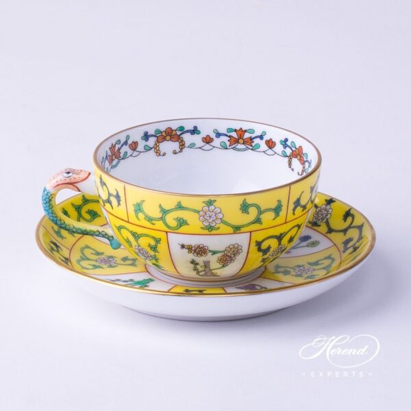Coffee Cup with Saucer 3474-0-00 SJ Siang Yellow pattern. Oriental design. Herend fine china