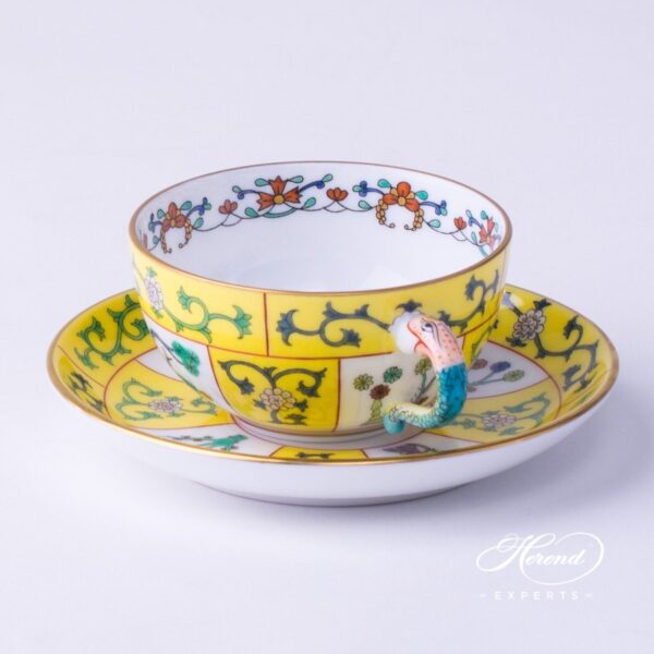 Coffee Cup with Saucer 3474-0-00 SJ Siang Yellow pattern. Oriental design. Herend fine china
