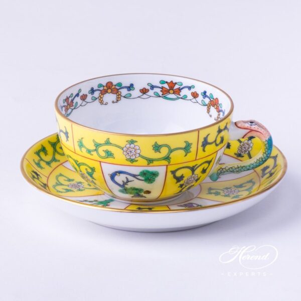 Coffee Cup with Saucer 3474-0-00 SJ Siang Yellow pattern. Oriental design. Herend fine china