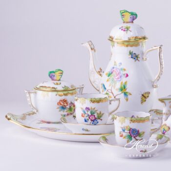 Coffee / Mocha Set for 2 Persons with Cake Plate - Queen Victoria VBO pattern. Herend porcelain hand painted