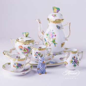 Coffee / Mocha Set for 2 Persons with Cake Plate - Queen Victoria VBO pattern. Herend porcelain hand painted