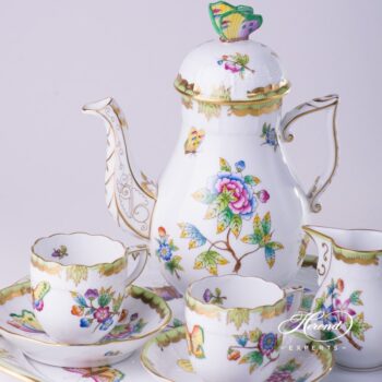 Coffee / Mocha Set for 2 Persons with Cake Plate - Queen Victoria VBO pattern. Herend porcelain hand painted