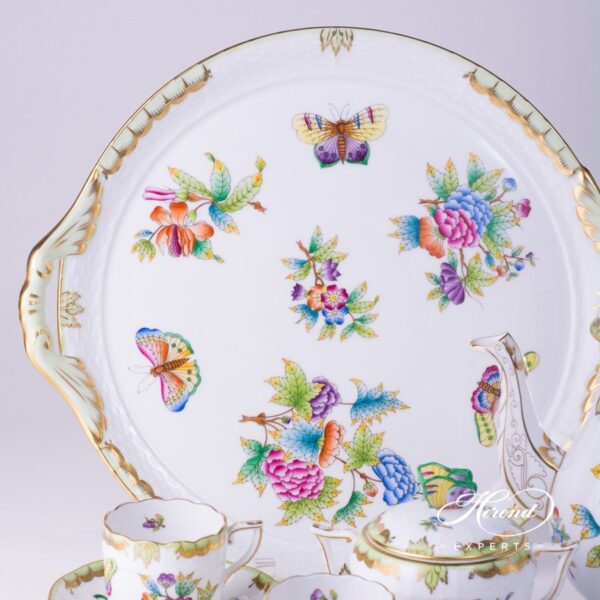 Coffee / Mocha Set for 2 Persons with Cake Plate - Queen Victoria VBO pattern. Herend porcelain hand painted