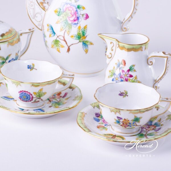 Coffee / Mocha Set for 2 Persons with Cake Plate - Queen Victoria VBO pattern. Herend porcelain hand painted