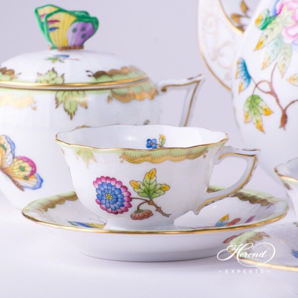 Coffee / Mocha Set for 2 Persons with Cake Plate - Queen Victoria VBO pattern. Herend porcelain hand painted