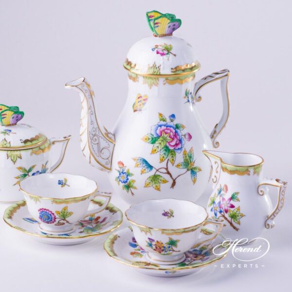 Coffee / Mocha Set for 2 Persons with Cake Plate - Queen Victoria VBO pattern. Herend porcelain hand painted