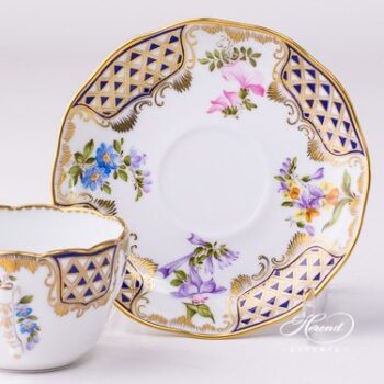 Tea Cup / Coffee Cup with Saucer 20730-0-00 MTFC Mosaic and Flowers decor. Herend porcelain tableware. Hand painted