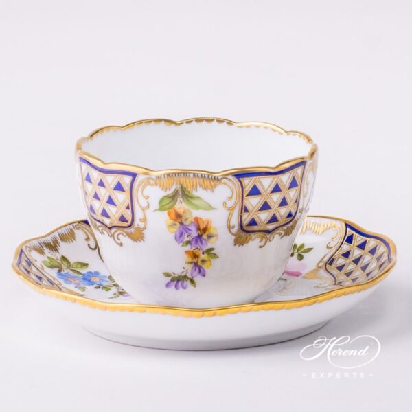 Tea Cup / Coffee Cup with Saucer 20730-0-00 MTFC Mosaic and Flowers decor. Herend porcelain tableware. Hand painted