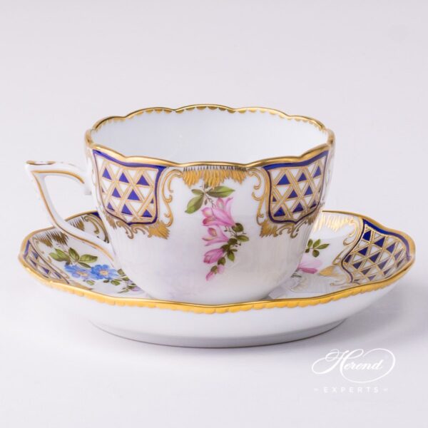 Tea Cup / Coffee Cup with Saucer 20730-0-00 MTFC Mosaic and Flowers decor. Herend porcelain tableware. Hand painted