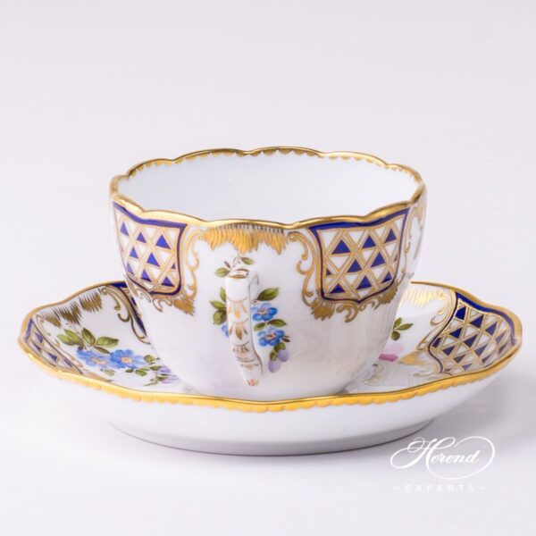 Tea Cup / Coffee Cup with Saucer 20730-0-00 MTFC Mosaic and Flowers decor. Herend porcelain tableware. Hand painted