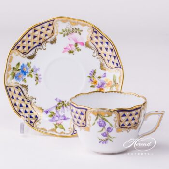 Tea Cup / Coffee Cup with Saucer 20730-0-00 MTFC Mosaic and Flowers decor. Herend porcelain tableware. Hand painted