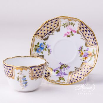 Tea Cup / Coffee Cup with Saucer 20730-0-00 MTFC Mosaic and Flowers decor. Herend porcelain tableware. Hand painted