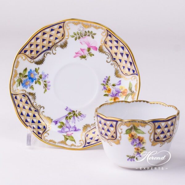 Tea Cup / Coffee Cup with Saucer 20730-0-00 MTFC Mosaic and Flowers decor. Herend porcelain tableware. Hand painted