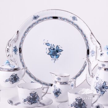 Cake Plate with Handle 315-0-00 ATQ3-PT Apponyi Turquoise decor. Herend porcelain hand painted