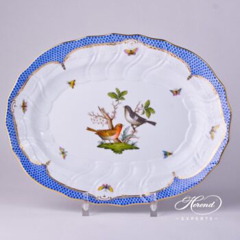 Large Oval Dish 1101-0-00 RO-EB Rothschild Bird Blue Fishnet pattern. Herend fine china