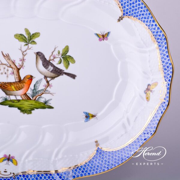 Large Oval Dish 1101-0-00 RO-EB Rothschild Bird Blue Fishnet pattern. Herend fine china