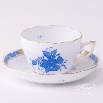 Tea Cup or Coffee Cup and Saucer 730-0-00 AB Apponyi Blue pattern. Herend porcelain tableware. Hand painted