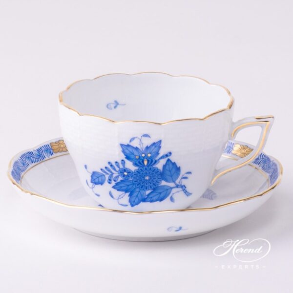 Tea Cup or Coffee Cup and Saucer 730-0-00 AB Apponyi Blue pattern. Herend porcelain tableware. Hand painted